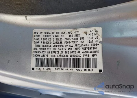 2004 Honda Cr-V Lx из США, поврежденный, VIN SHSRD68414U206062